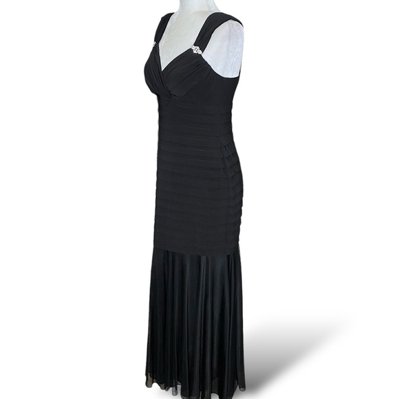 Black Mermaid Jersey Pleated Long Gown Maxi Glam Formal Slit Goth Vampy Dress - Picture 4 of 8